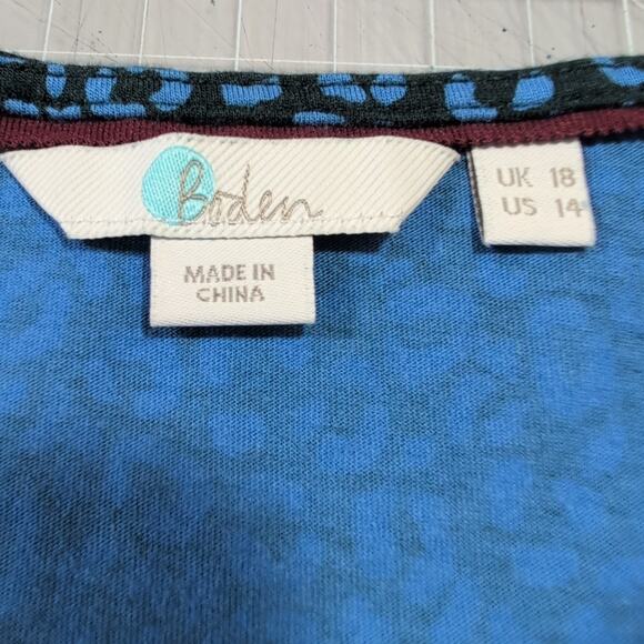 Boden Fleur Jersey Knit Blue Button Front Top with 3/4 Sleeves, women's size 14 - Picture 4 of 8